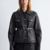 Giacca in pelle con tasche applicate