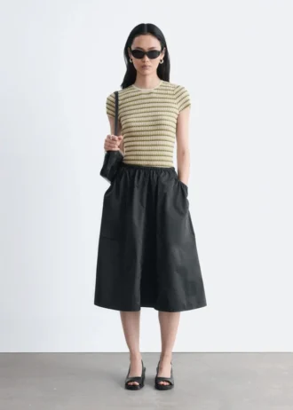 Gonna midi in twill arricciato