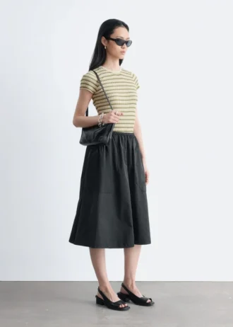 Gonna midi in twill arricciato
