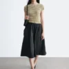 Gonna midi in twill arricciato