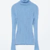 Maglia a collo alto in lurex a coste