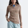 Maglia melange con mezza zip