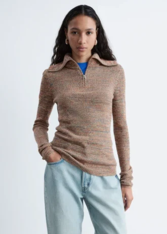 Maglia melange con mezza zip