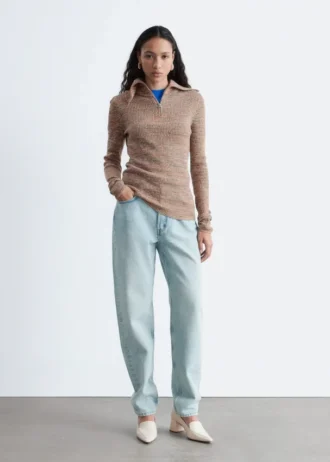 Maglia melange con mezza zip