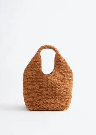 Mini borsa tote in paglia di carta