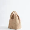 Mini borsa tote in paglia di carta