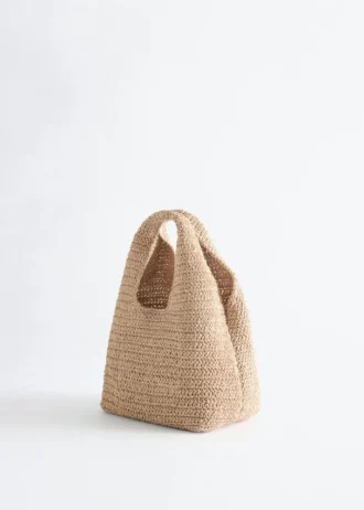 Mini borsa tote in paglia di carta