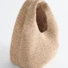 Mini borsa tote in paglia di carta