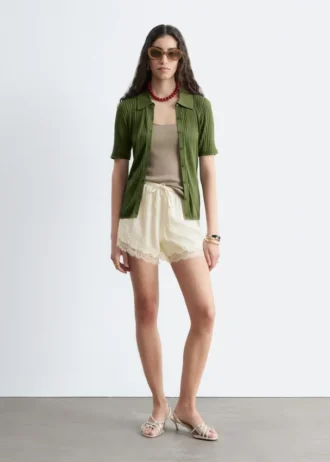 Mini shorts in jacquard con inserti in pizzo