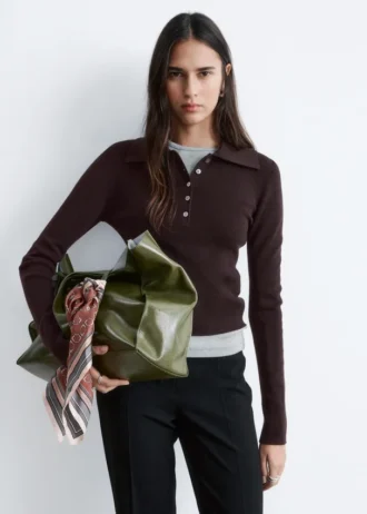 Polo in maglia a costine di lana merino