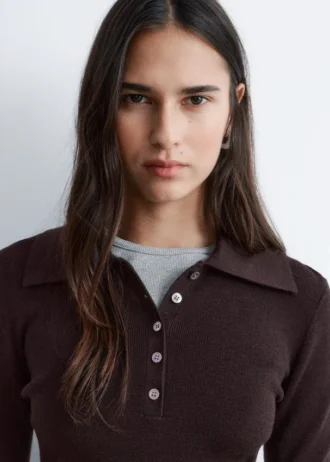 Polo in maglia a costine di lana merino