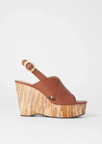 Sandali con zeppa in pelle