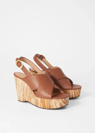 Sandali con zeppa in pelle