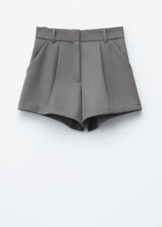 Shorts in lana con piega a pressione