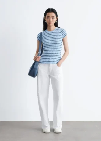 T-shirt a righe in maglia a costine