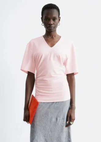 T-shirt con scollo a V arricciato