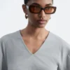 T-shirt con scollo a V arricciato