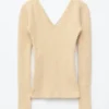 Top a V in maglia a coste