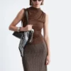 Top con collo alto arricciato