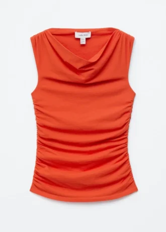 Top drappeggiato con collo a cappuccio