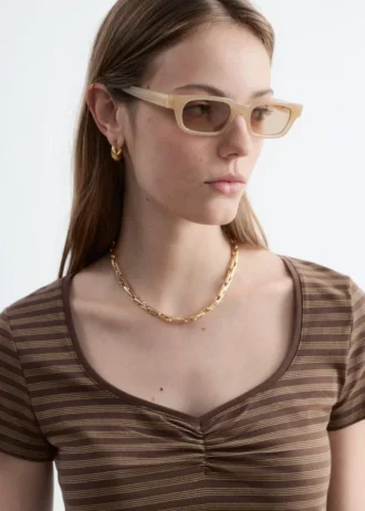 Top in jersey con ruches sul busto