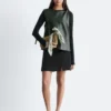 Top in pelle con spalle arricciate
