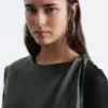 Top in pelle con spalle arricciate