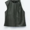 Top in pelle con spalle arricciate
