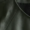 Top in pelle con spalle arricciate