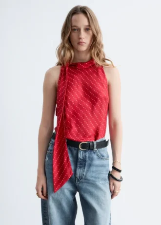 Top in seta con scollo a sciarpa