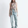 Top in seta con scollo a sciarpa