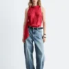 Top in seta con scollo a sciarpa