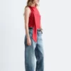 Top in seta con scollo a sciarpa
