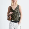 Top in seta stampato con coulisse