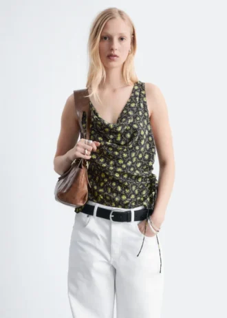 Top in seta stampato con coulisse