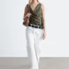 Top in seta stampato con coulisse
