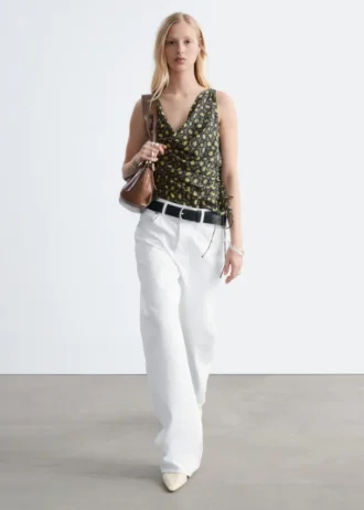 Top in seta stampato con coulisse