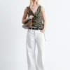 Top in seta stampato con coulisse