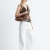 Top in seta stampato con coulisse