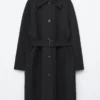 Trench in lana con cintura